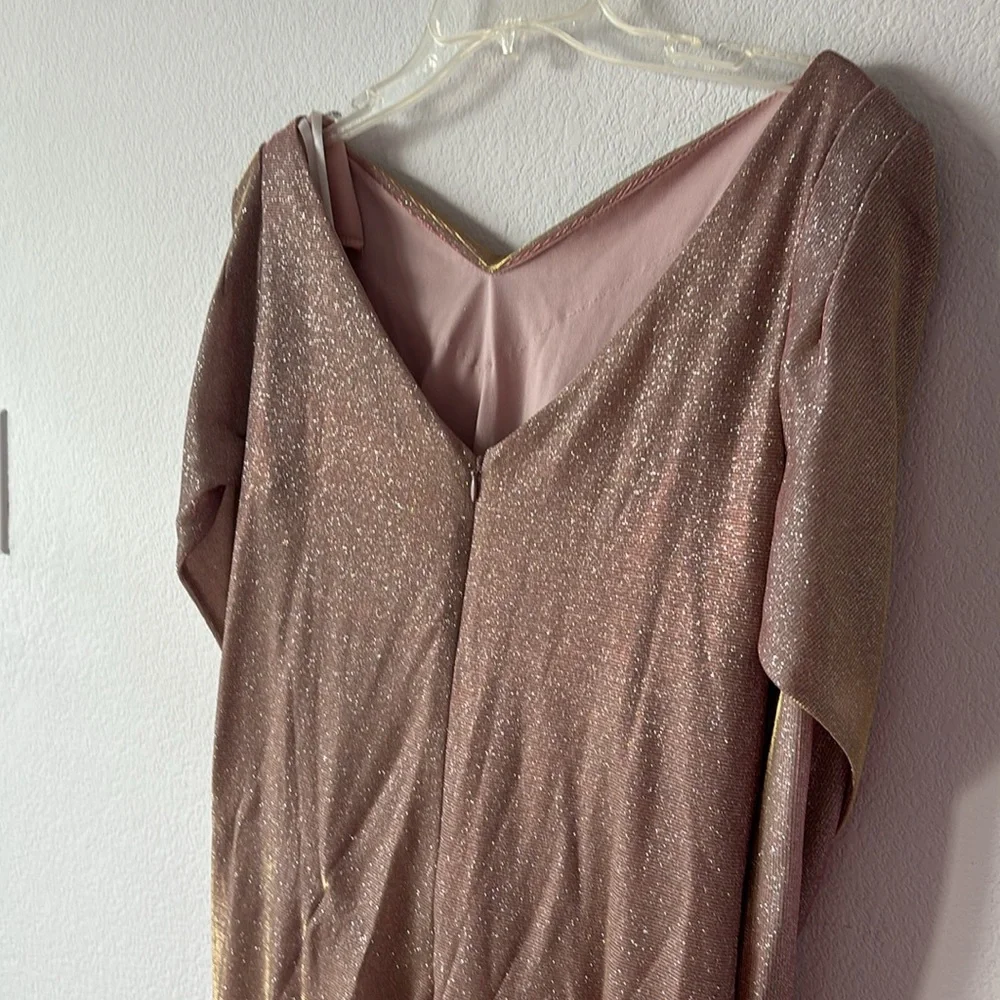 Betsy & Adam Gold and Pink Ruched Sheath Midi Dress - Picture 10 of 14